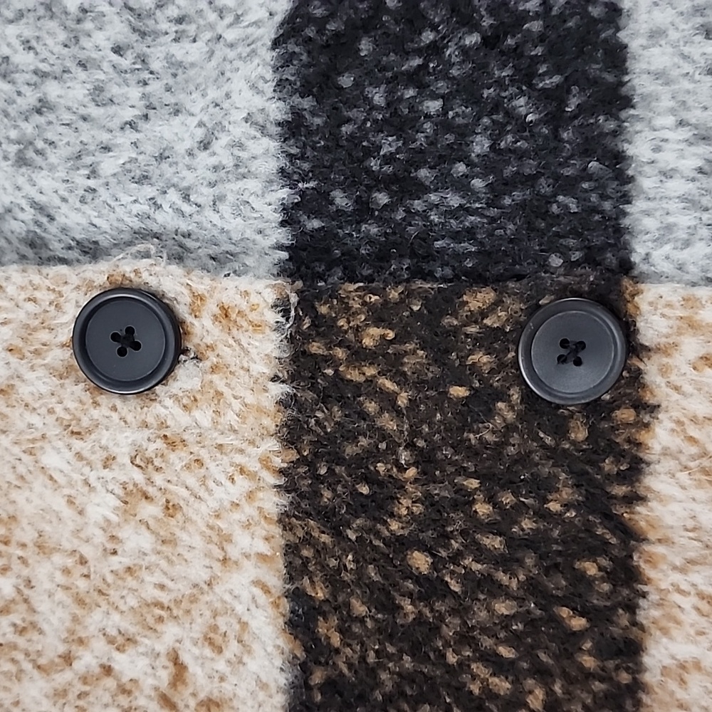 Plaid Women's Jacket - Black, White, Tan - Picture 10 of 16